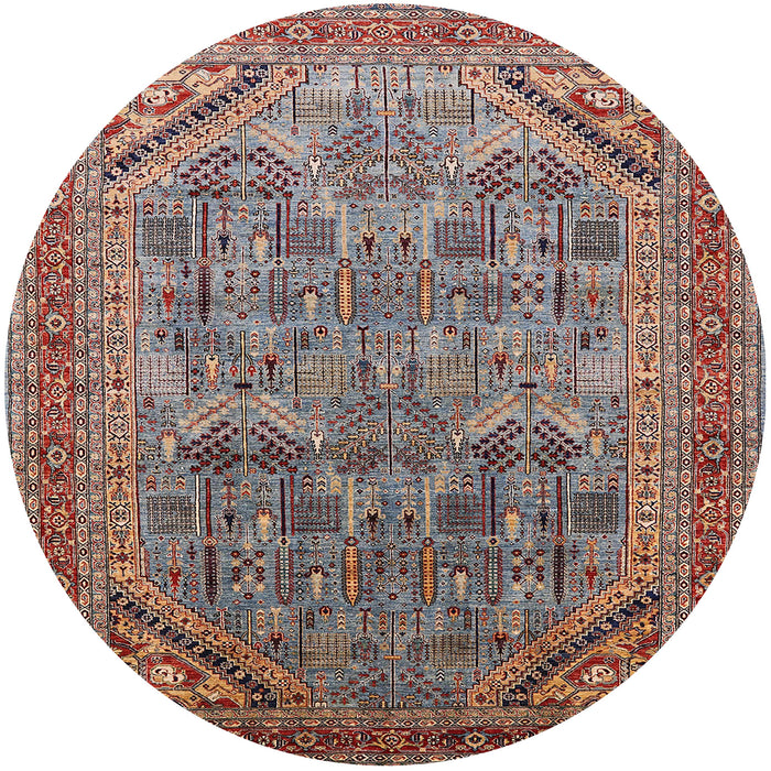 Round Mid-Century Modern Red Brown Oriental Rug, urb1946