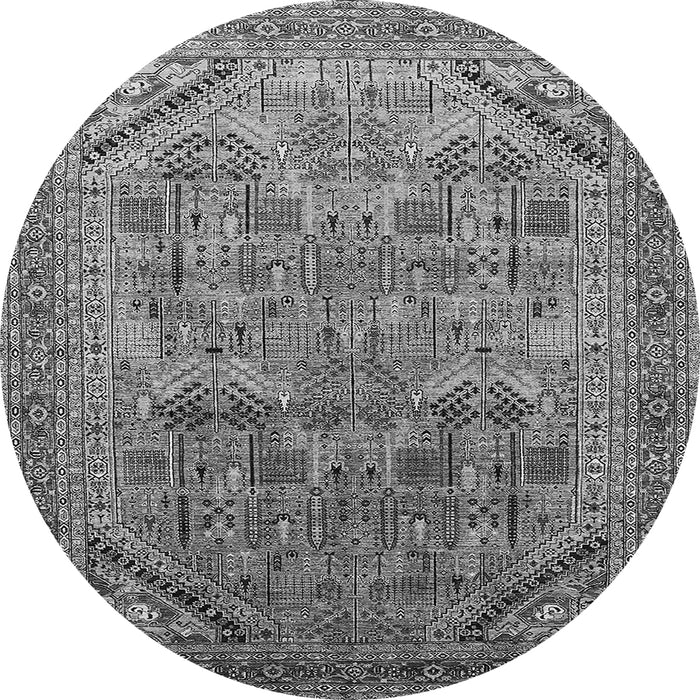 Round Machine Washable Oriental Gray Industrial Rug, wshurb1946gry