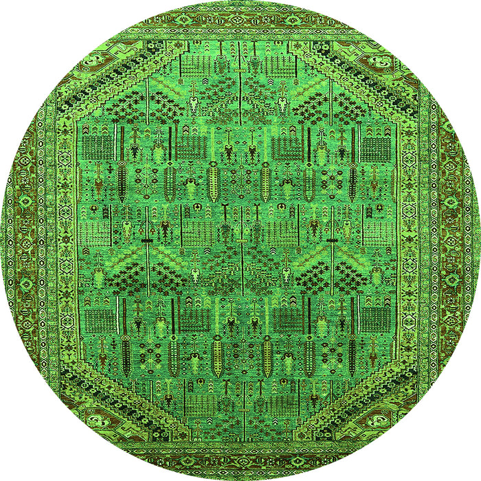 Round Machine Washable Oriental Green Industrial Area Rugs, wshurb1946grn