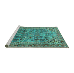 Sideview of Machine Washable Oriental Turquoise Industrial Area Rugs, wshurb1946turq
