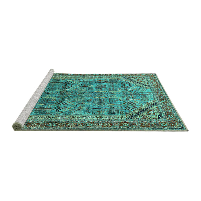 Sideview of Machine Washable Oriental Turquoise Industrial Area Rugs, wshurb1946turq