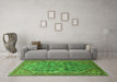 Machine Washable Oriental Green Industrial Area Rugs in a Living Room,, wshurb1946grn