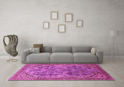 Machine Washable Oriental Pink Industrial Rug in a Living Room, wshurb1946pnk