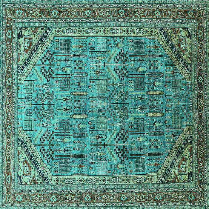 Square Oriental Turquoise Industrial Rug, urb1946turq