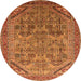 Round Machine Washable Oriental Orange Industrial Area Rugs, wshurb1946org