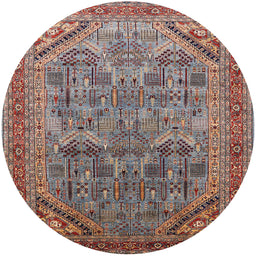 Round Machine Washable Industrial Modern Red Brown Rug, wshurb1946