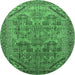 Round Machine Washable Oriental Emerald Green Industrial Area Rugs, wshurb1946emgrn