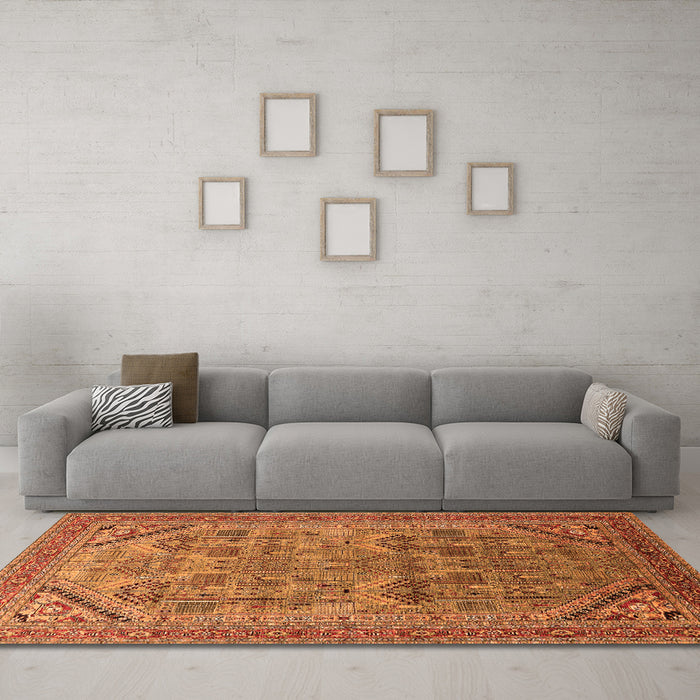 Machine Washable Oriental Orange Industrial Area Rugs in a Living Room, wshurb1946org