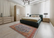 Mid-Century Modern Red Brown Oriental Rug in a Bedroom, urb1946