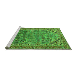 Sideview of Machine Washable Oriental Green Industrial Area Rugs, wshurb1946grn