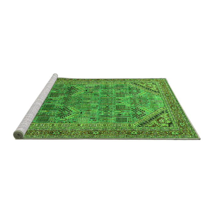 Sideview of Machine Washable Oriental Green Industrial Area Rugs, wshurb1946grn