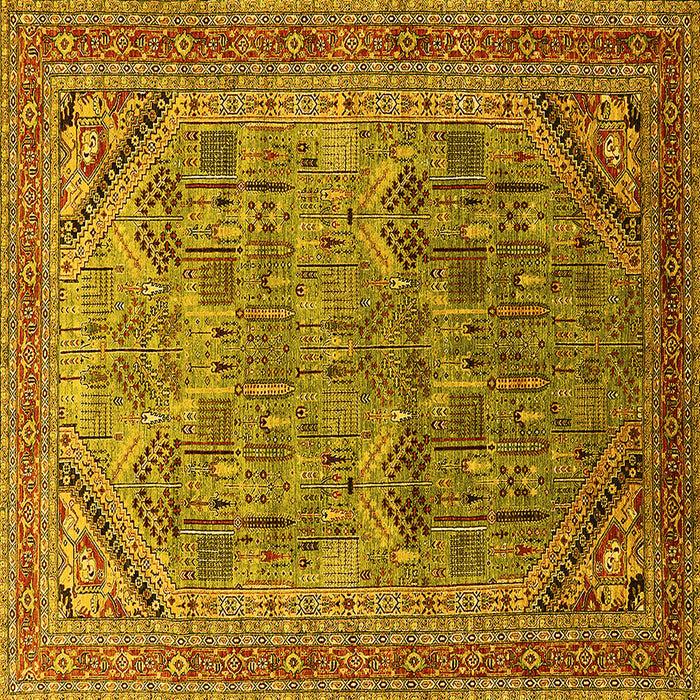 Square Machine Washable Oriental Yellow Industrial Rug, wshurb1946yw