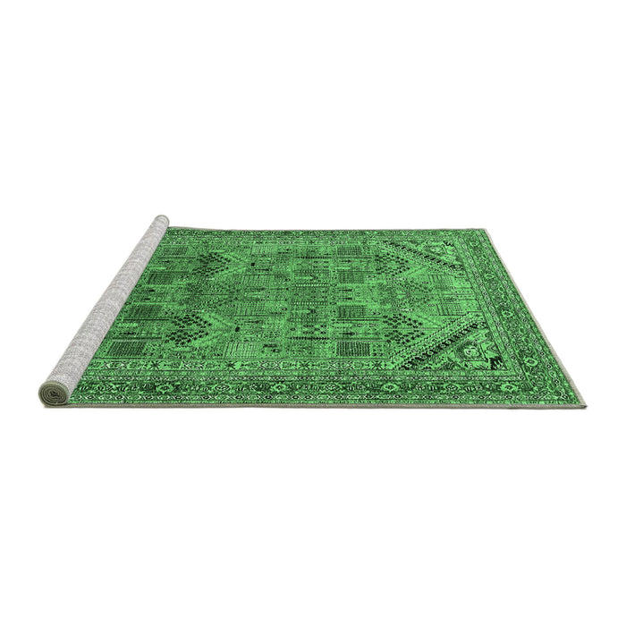 Sideview of Machine Washable Oriental Emerald Green Industrial Area Rugs, wshurb1946emgrn