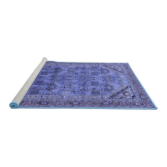 Sideview of Machine Washable Oriental Blue Industrial Rug, wshurb1946blu