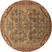 Round Machine Washable Oriental Brown Industrial Rug, wshurb1946brn