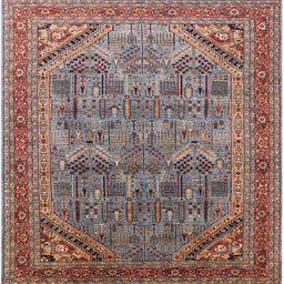 Square Mid-Century Modern Red Brown Oriental Rug, urb1946