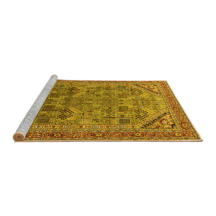 Sideview of Machine Washable Oriental Yellow Industrial Rug, wshurb1946yw
