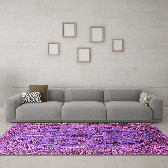 Machine Washable Oriental Purple Industrial Area Rugs in a Living Room, wshurb1946pur