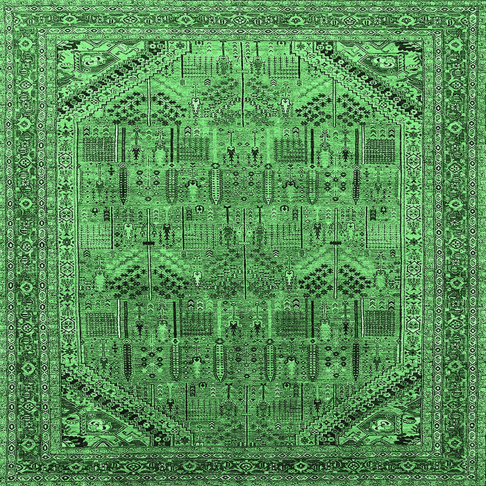 Square Machine Washable Oriental Emerald Green Industrial Area Rugs, wshurb1946emgrn