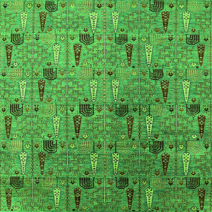 Square Machine Washable Oriental Green Industrial Area Rugs, wshurb1947grn