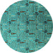 Round Oriental Turquoise Industrial Rug, urb1947turq