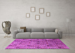 Machine Washable Oriental Pink Industrial Rug in a Living Room, wshurb1947pnk