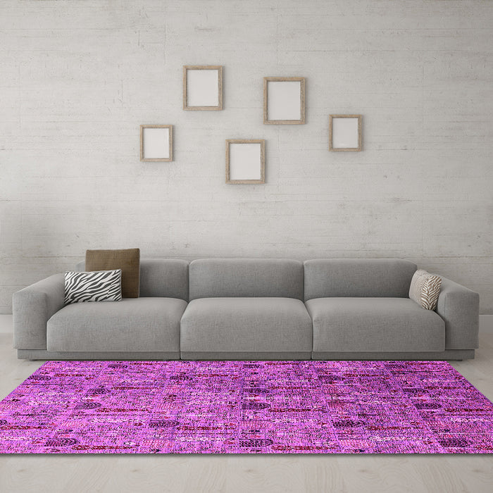 Machine Washable Oriental Pink Industrial Rug in a Living Room, wshurb1947pnk