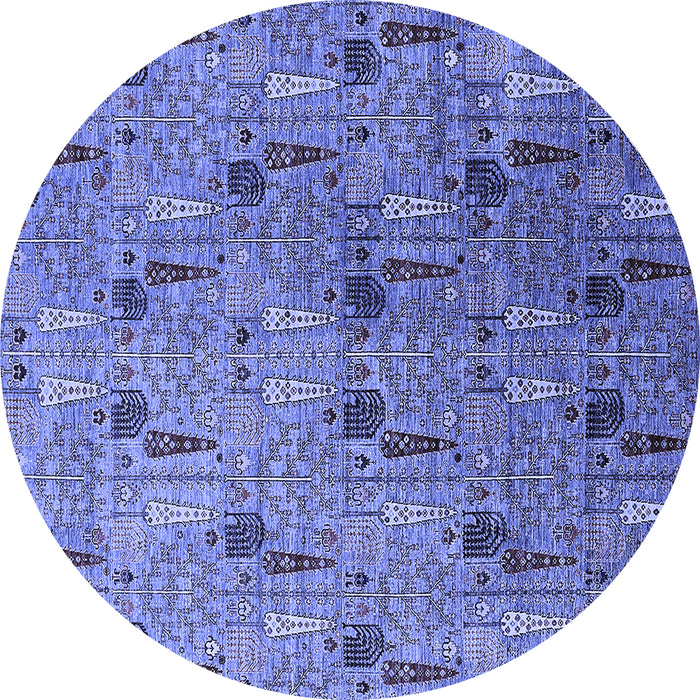 Round Machine Washable Oriental Blue Industrial Rug, wshurb1947blu