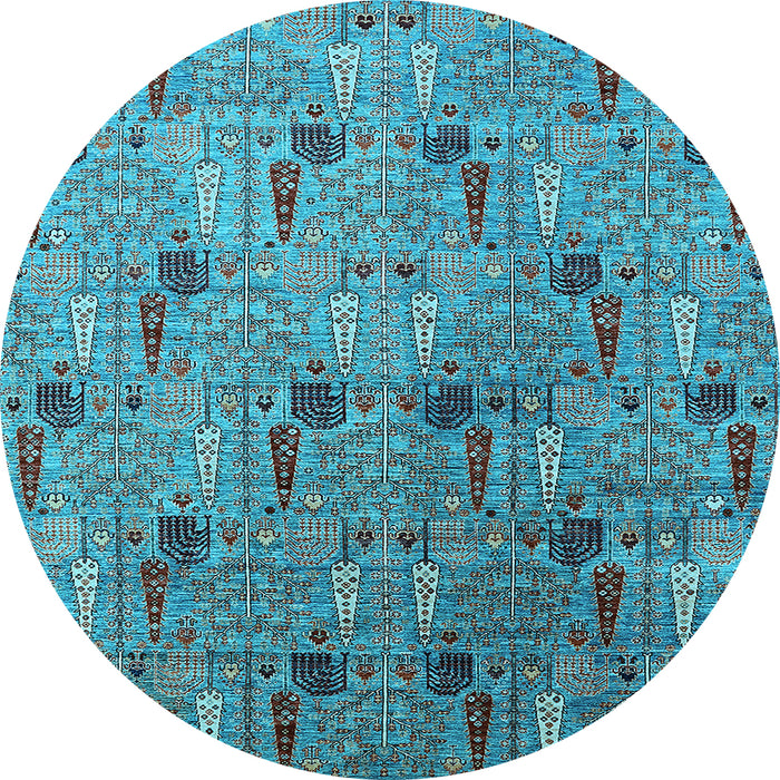 Round Oriental Light Blue Industrial Rug, urb1947lblu