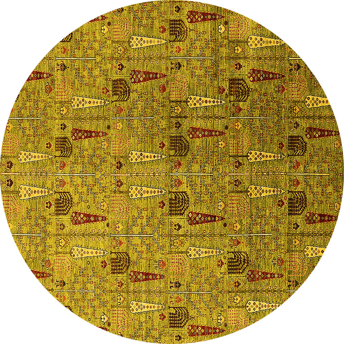 Round Machine Washable Oriental Yellow Industrial Rug, wshurb1947yw
