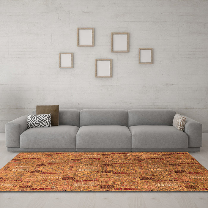 Machine Washable Oriental Orange Industrial Area Rugs in a Living Room, wshurb1947org