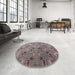 Round Mid-Century Modern Maroon Purple Oriental Rug in a Office, urb1947