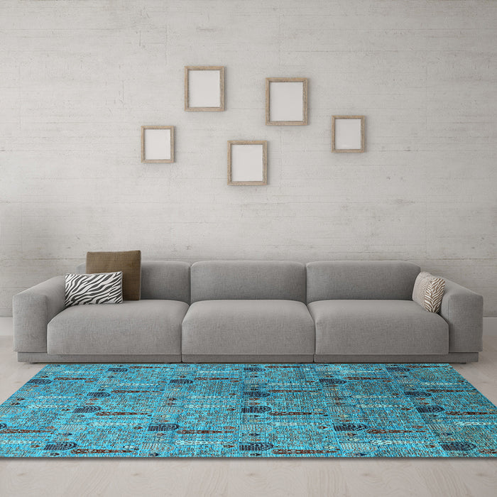 Machine Washable Oriental Light Blue Industrial Rug in a Living Room, wshurb1947lblu
