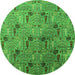 Round Machine Washable Oriental Green Industrial Area Rugs, wshurb1947grn