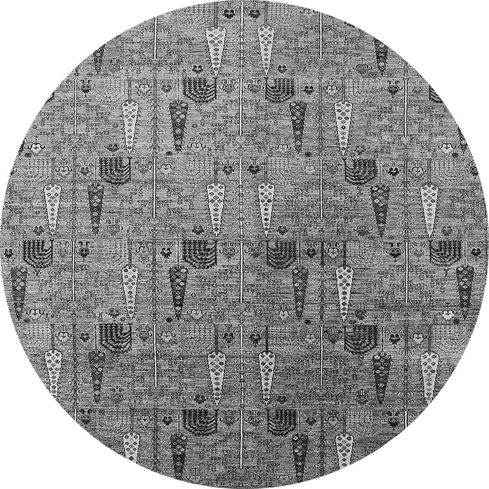 Round Machine Washable Oriental Gray Industrial Rug, wshurb1947gry