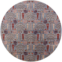 Round Mid-Century Modern Maroon Purple Oriental Rug, urb1947