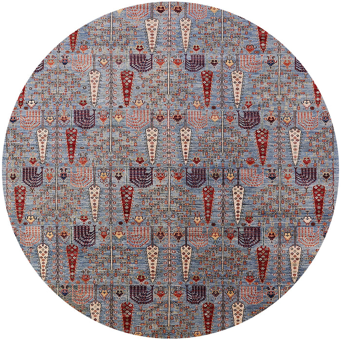 Round Mid-Century Modern Maroon Purple Oriental Rug, urb1947