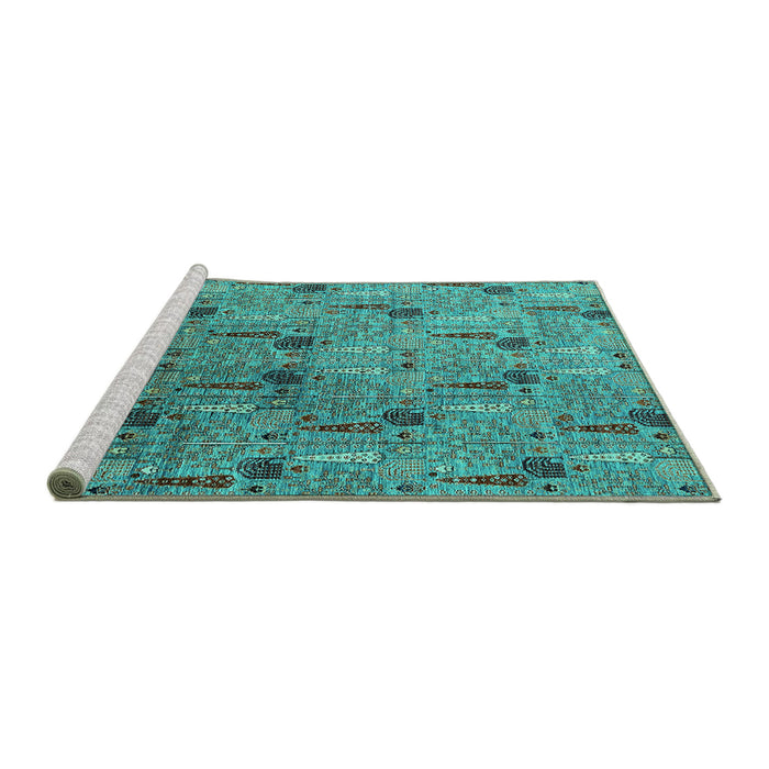 Sideview of Machine Washable Oriental Turquoise Industrial Area Rugs, wshurb1947turq