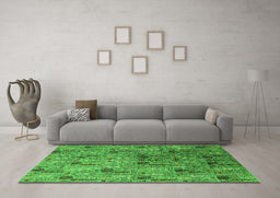 Machine Washable Oriental Green Industrial Area Rugs in a Living Room,, wshurb1947grn