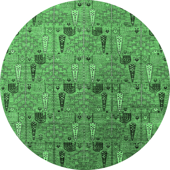 Round Oriental Emerald Green Industrial Rug, urb1947emgrn