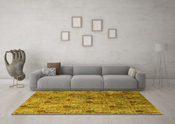 Machine Washable Oriental Yellow Industrial Rug in a Living Room, wshurb1947yw