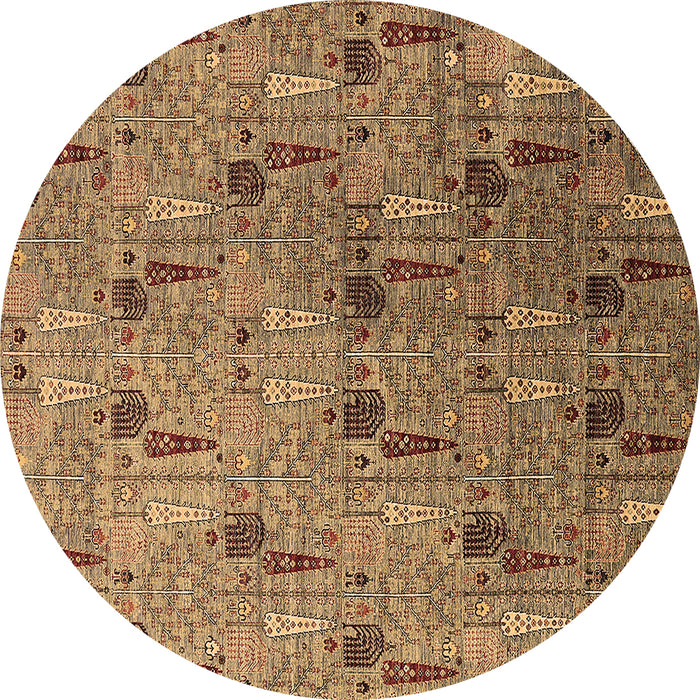 Round Machine Washable Oriental Brown Industrial Rug, wshurb1947brn