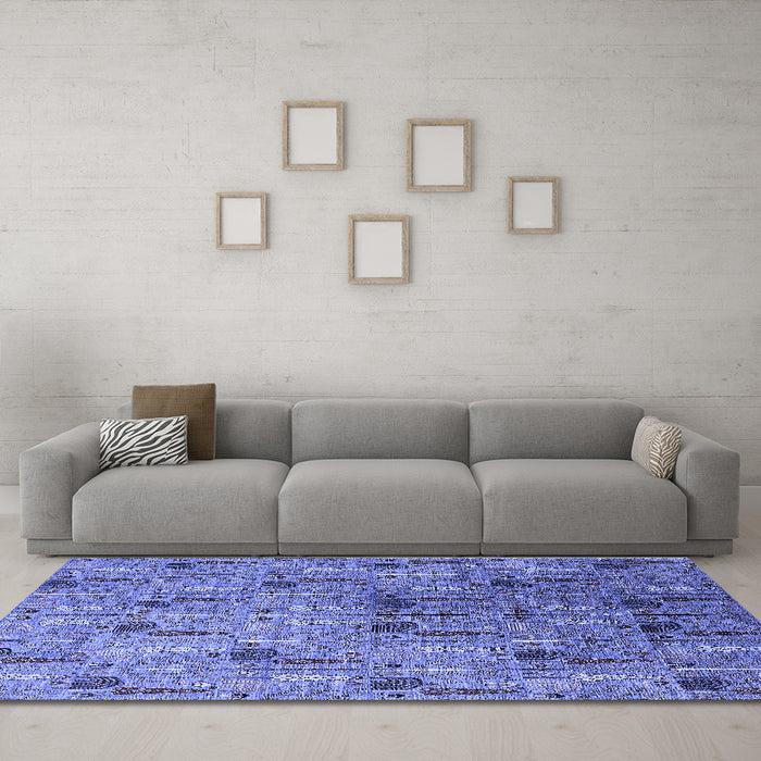 Machine Washable Oriental Blue Industrial Rug in a Living Room, wshurb1947blu