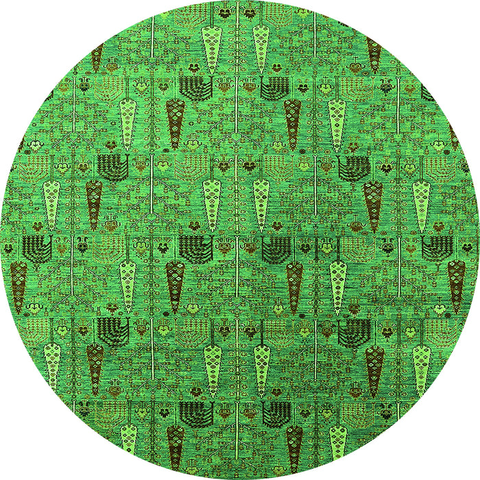 Round Oriental Green Industrial Rug, urb1947grn