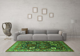 Machine Washable Oriental Green Industrial Area Rugs in a Living Room,, wshurb1948grn