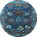 Round Oriental Light Blue Industrial Rug, urb1948lblu