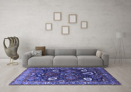 Machine Washable Oriental Blue Industrial Rug in a Living Room, wshurb1948blu