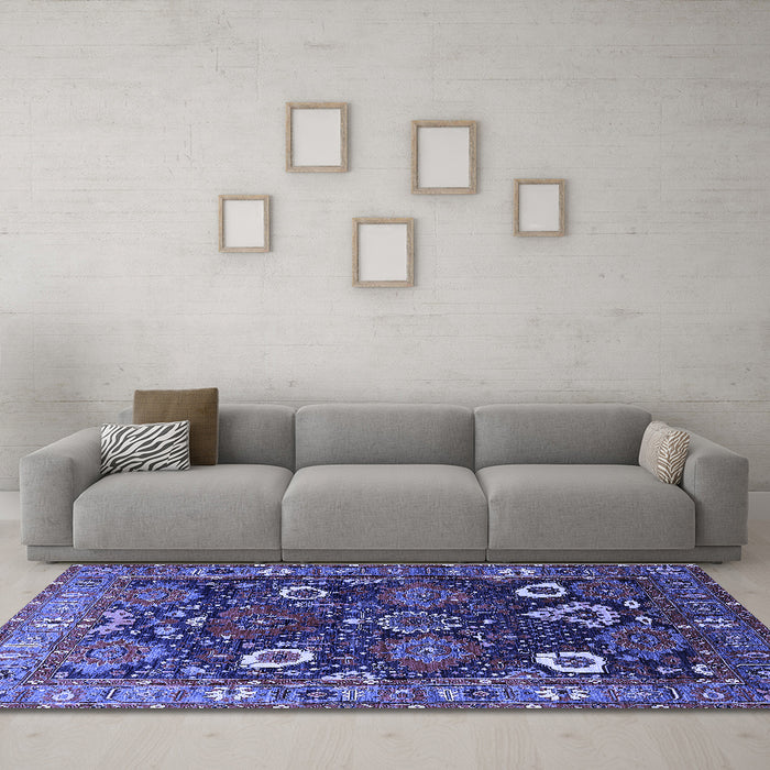 Machine Washable Oriental Blue Industrial Rug in a Living Room, wshurb1948blu