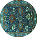 Round Oriental Turquoise Industrial Rug, urb1948turq