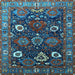 Square Machine Washable Oriental Light Blue Industrial Rug, wshurb1948lblu